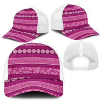 Fiji Marau na Kerisimasi Mesh Trucker Cap Pink Tapa Masi Inspired Christmas - Polynesian Pride