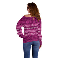Fiji Marau na Kerisimasi Off Shoulder Sweater Pink Tapa Masi Inspired Christmas - Polynesian Pride