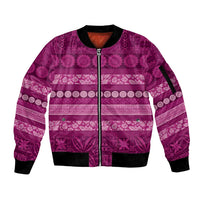 Fiji Marau na Kerisimasi Sleeve Zip Bomber Jacket Pink Tapa Masi Inspired Christmas - Polynesian Pride