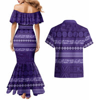 Fiji Marau na Kerisimasi Couples Matching Mermaid Dress and Hawaiian Shirt Purple Tapa Masi Inspired Christmas - Polynesian Pride
