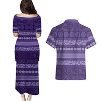 Fiji Marau na Kerisimasi Couples Matching Puletasi and Hawaiian Shirt Purple Tapa Masi Inspired Christmas - Polynesian Pride
