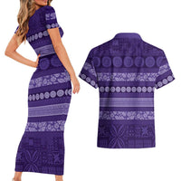 Fiji Marau na Kerisimasi Couples Matching Short Sleeve Bodycon Dress and Hawaiian Shirt Purple Tapa Masi Inspired Christmas - Polynesian Pride