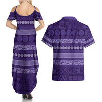 Fiji Marau na Kerisimasi Couples Matching Summer Maxi Dress and Hawaiian Shirt Purple Tapa Masi Inspired Christmas - Polynesian Pride