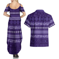 Fiji Marau na Kerisimasi Couples Matching Summer Maxi Dress and Hawaiian Shirt Purple Tapa Masi Inspired Christmas - Polynesian Pride