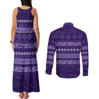 Fiji Marau na Kerisimasi Couples Matching Tank Maxi Dress and Long Sleeve Button Shirt Purple Tapa Masi Inspired Christmas - Polynesian Pride