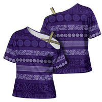 Fiji Marau na Kerisimasi Cross Shoulder Shirt Purple Tapa Masi Inspired Christmas - Polynesian Pride