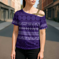 Fiji Marau na Kerisimasi Cross Shoulder Shirt Purple Tapa Masi Inspired Christmas - Polynesian Pride