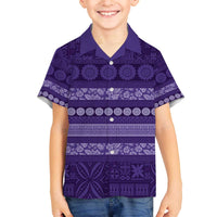 Fiji Marau na Kerisimasi Family Matching Off The Shoulder Long Sleeve Dress and Hawaiian Shirt Purple Tapa Masi Inspired Christmas - Polynesian Pride