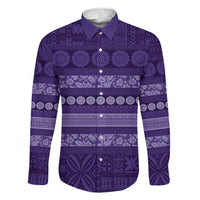 Fiji Marau na Kerisimasi Family Matching Summer Maxi Dress and Hawaiian Shirt Purple Tapa Masi Inspired Christmas LT9 Dad's Shirt - Long Sleeve Purple - Polynesian Pride