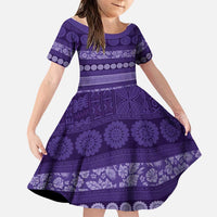 Fiji Marau na Kerisimasi Family Matching Tank Maxi Dress and Hawaiian Shirt Purple Tapa Masi Inspired Christmas LT9 Daughter's Dress Purple - Polynesian Pride