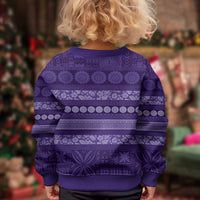 Fiji Marau na Kerisimasi Kid Ugly Christmas Sweater Purple Tapa Masi Inspired Christmas - Polynesian Pride