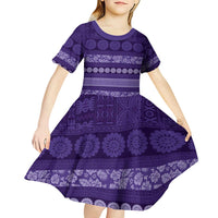 Fiji Marau na Kerisimasi Kid Short Sleeve Dress Purple Tapa Masi Inspired Christmas - Polynesian Pride