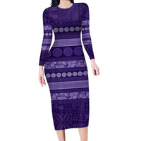 Fiji Marau na Kerisimasi Long Sleeve Bodycon Dress Purple Tapa Masi Inspired Christmas - Polynesian Pride