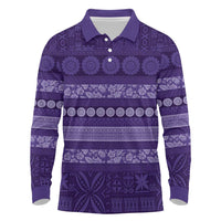 Fiji Marau na Kerisimasi Long Sleeve Polo Shirt Purple Tapa Masi Inspired Christmas - Polynesian Pride