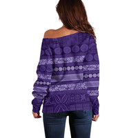 Fiji Marau na Kerisimasi Off Shoulder Sweater Purple Tapa Masi Inspired Christmas - Polynesian Pride