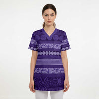 Fiji Marau na Kerisimasi Scrub Top Purple Tapa Masi Inspired Christmas - Polynesian Pride