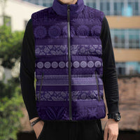 Fiji Marau na Kerisimasi Sleeveless Puffer Jacket Purple Tapa Masi Inspired Christmas - Polynesian Pride