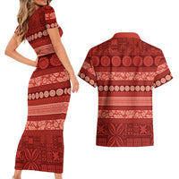 Fiji Marau na Kerisimasi Couples Matching Short Sleeve Bodycon Dress and Hawaiian Shirt Red Tapa Masi Inspired Christmas - Polynesian Pride