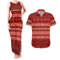 Fiji Marau na Kerisimasi Couples Matching Tank Maxi Dress and Hawaiian Shirt Red Tapa Masi Inspired Christmas - Polynesian Pride