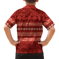 Fiji Marau na Kerisimasi Family Matching Long Sleeve Bodycon Dress and Hawaiian Shirt Red Tapa Masi Inspired Christmas LT9 - Polynesian Pride