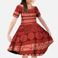 Fiji Marau na Kerisimasi Family Matching Mermaid Dress and Hawaiian Shirt Red Tapa Masi Inspired Christmas LT9 Daughter's Dress Red - Polynesian Pride