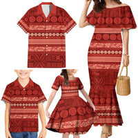 Fiji Marau na Kerisimasi Family Matching Mermaid Dress and Hawaiian Shirt Red Tapa Masi Inspired Christmas - Polynesian Pride