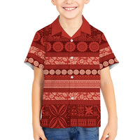Fiji Marau na Kerisimasi Family Matching Off Shoulder Maxi Dress and Hawaiian Shirt Red Tapa Masi Inspired Christmas LT9 Son's Shirt Red - Polynesian Pride