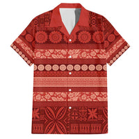 Fiji Marau na Kerisimasi Family Matching Off Shoulder Short Dress and Hawaiian Shirt Red Tapa Masi Inspired Christmas - Polynesian Pride