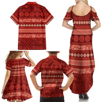 Fiji Marau na Kerisimasi Family Matching Summer Maxi Dress and Hawaiian Shirt Red Tapa Masi Inspired Christmas - Polynesian Pride