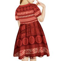 Fiji Marau na Kerisimasi Kid Short Sleeve Dress Red Tapa Masi Inspired Christmas - Polynesian Pride