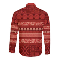 Fiji Marau na Kerisimasi Long Sleeve Button Shirt Red Tapa Masi Inspired Christmas - Polynesian Pride