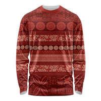 Fiji Marau na Kerisimasi Long Sleeve Shirt Red Tapa Masi Inspired Christmas - Polynesian Pride
