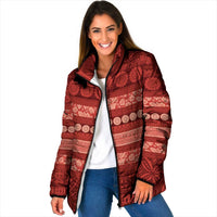 Fiji Marau na Kerisimasi Padded Jacket Red Tapa Masi Inspired Christmas - Polynesian Pride