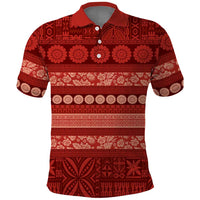 Fiji Marau na Kerisimasi Polo Shirt Red Tapa Masi Inspired Christmas - Polynesian Pride