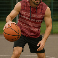 Fiji Marau na Kerisimasi Sleeveless Hoodie Red Tapa Masi Inspired Christmas - Polynesian Pride