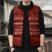 Fiji Marau na Kerisimasi Sleeveless Puffer Jacket Red Tapa Masi Inspired Christmas - Polynesian Pride
