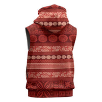 Fiji Marau na Kerisimasi Sleeveless Zip Hoodie Red Tapa Masi Inspired Christmas - Polynesian Pride