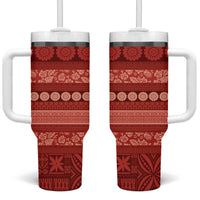 Fiji Marau na Kerisimasi Tumbler With Handle Red Tapa Masi Inspired Christmas - Polynesian Pride