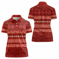 Fiji Marau na Kerisimasi Women Polo Shirt Red Tapa Masi Inspired Christmas - Polynesian Pride