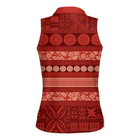 Fiji Marau na Kerisimasi Women Sleeveless Polo Shirt Red Tapa Masi Inspired Christmas - Polynesian Pride