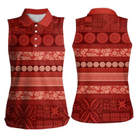 Fiji Marau na Kerisimasi Women Sleeveless Polo Shirt Red Tapa Masi Inspired Christmas - Polynesian Pride