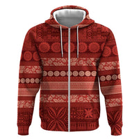 Fiji Marau na Kerisimasi Zip Hoodie Red Tapa Masi Inspired Christmas - Polynesian Pride