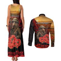 Maori Kiwi Soldier Fern Tattoo ANZAC Day Couples Matching Tank Maxi Dress and Long Sleeve Button Shirt Lest We Forget