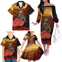 Maori Kiwi Soldier Fern Tattoo ANZAC Day Family Matching Off The Shoulder Long Sleeve Dress and Hawaiian Shirt Lest We Forget