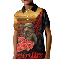 Maori Kiwi Soldier Fern Tattoo ANZAC Day Kid Polo Shirt Lest We Forget