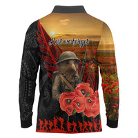 Maori Kiwi Soldier Fern Tattoo ANZAC Day Long Sleeve Polo Shirt Lest We Forget