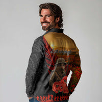 Maori Kiwi Soldier Fern Tattoo ANZAC Day Long Sleeve Polo Shirt Lest We Forget