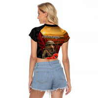 Maori Kiwi Soldier Fern Tattoo ANZAC Day Raglan Cropped T Shirt Lest We Forget