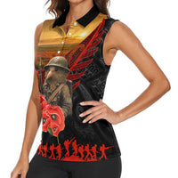 Maori Kiwi Soldier Fern Tattoo ANZAC Day Women Sleeveless Polo Shirt Lest We Forget