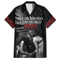 New Zealand Mother's Day Family Matching Summer Maxi Dress and Hawaiian Shirt Maori Hongi Aroha Ahau Ki A Koe Mama LT9 Dad's Shirt - Short Sleeve Black - Polynesian Pride